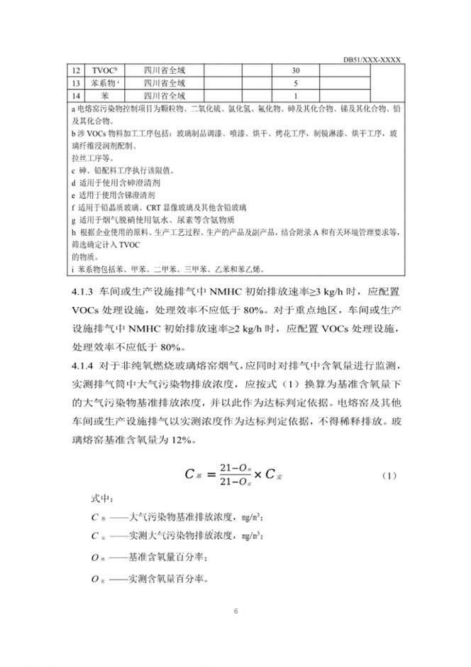 四川省玻璃工业大气污染物排放标准（征求意见稿）